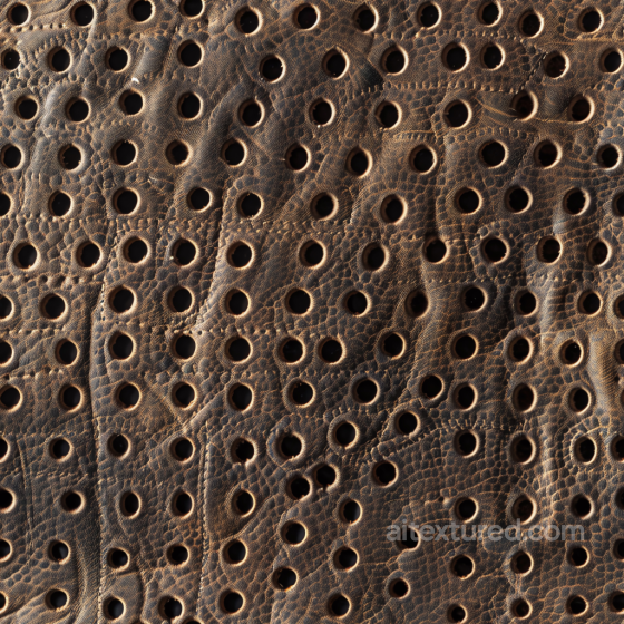 Distressed Brown Perforated Leather Seamless Texture with Deep Grain and Wrinkled Surface Leather texture preview