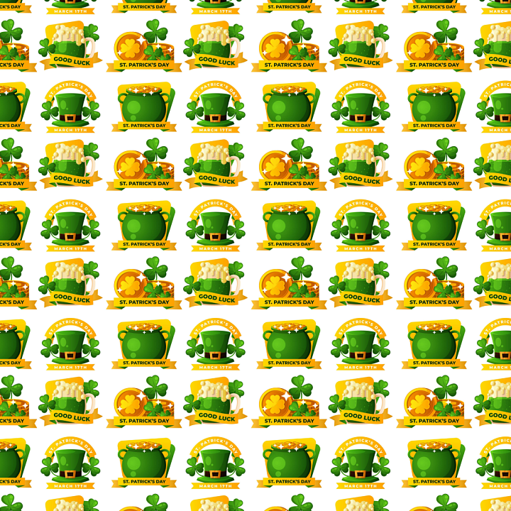 with vibrant St Patrick Day symbols and icons seamless PBR texture preview