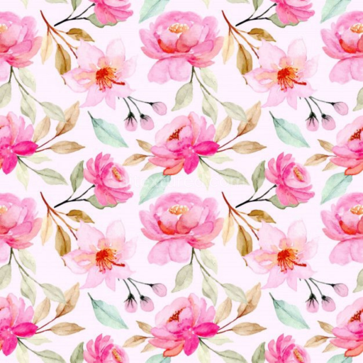 Seamless 3D PBR Pink Flower Watercolor Fabric Texture with Soft Floral Patterns