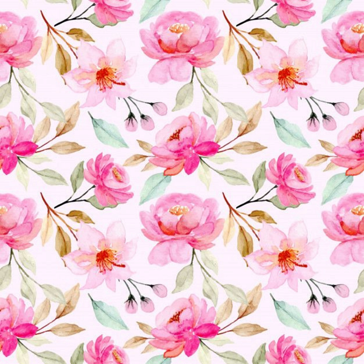 Pink Flower Watercolor Fabric with Soft Floral Patterns seamless PBR texture preview