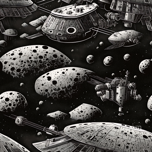 Sci-Fi Space PBR Texture Featuring Space Stations and Asteroid Fields seamless Star, space, planets PBR texture
