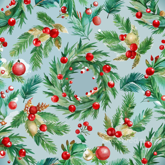 Christmas Watercolor Texture with Pine Foliage and Red Berries Christmas Watercolor texture preview