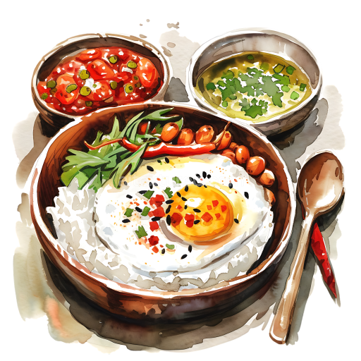 Bhutanese Ema Datshi Chili Cheese with Red Rice Breakfast Illustration