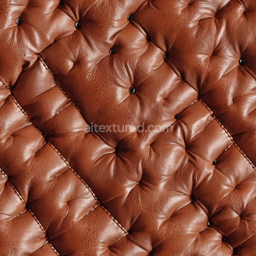 Seamless 3D Quilted Chestnut Brown Leather PBR Texture with Button Tufting and Detailed Grain
