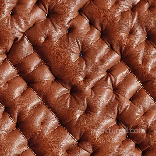 Quilted Chestnut Brown Leather PBR Texture with Button Tufting and Detailed Grain seamless Leather PBR texture