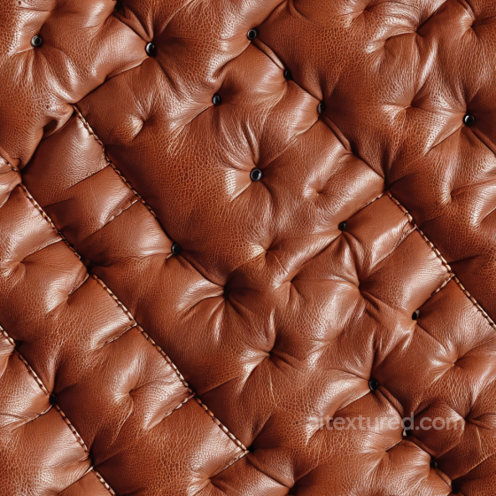 Quilted Chestnut Brown Leather PBR Texture with Button Tufting and Detailed Grain Leather texture preview