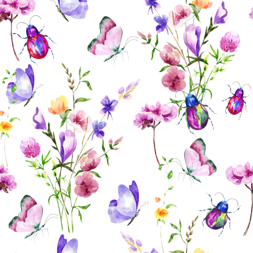 Seamless 3D PBR Texture of Watercolor Butterflies & Wildflowers in Soft Pastels