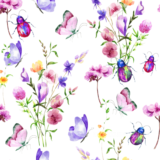 Watercolor Butterflies & Wildflowers in Soft Pastels Seamless Texture seamless Watercolor Butterflies PBR texture