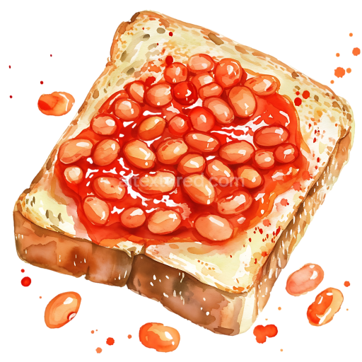 Watercolor Style Baked Beans on Toast Breakfast Graphic