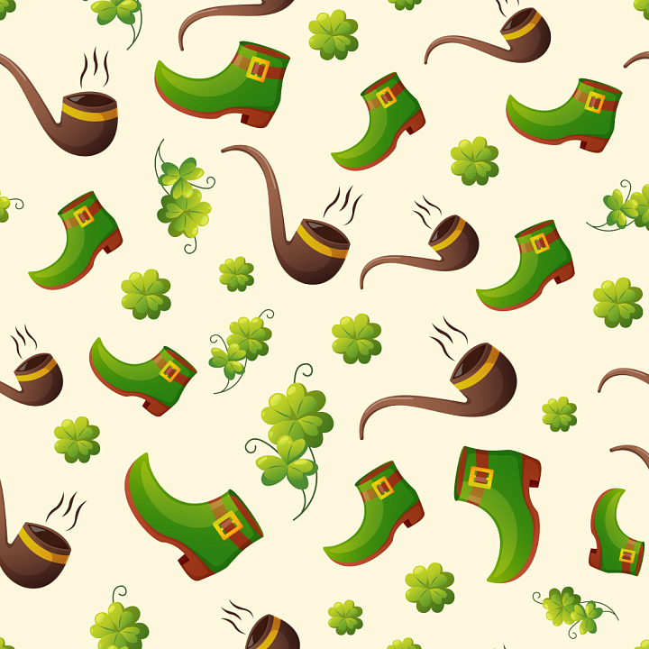 Featuring St Patrick's Day Icons with Green Boots and Shamrocks seamless PBR texture preview