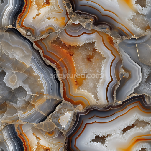 Seamless 3D PBR Agate Stone Texture with Layered Bands and Crystalline Centers
