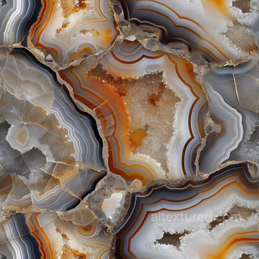 Agate Stone Texture with Layered Bands and Crystalline Centers seamless Stone PBR texture