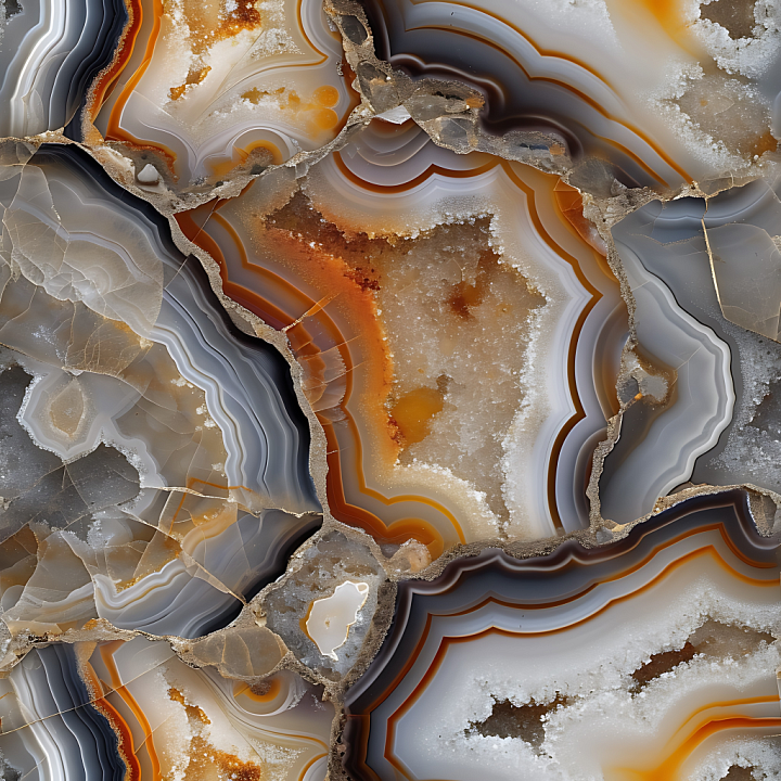 Agate Stone with Layered Bands and Crystalline Centers seamless PBR texture preview