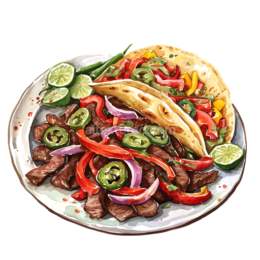 Watercolor-Style Mixed Fajita Platter Breakfast Illustration with Vibrant Veggies