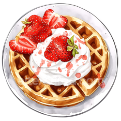 seamless Delicious Belgian Waffles with Strawberries and Whipped Cream Breakfast Graphic texture 8k free download PBR