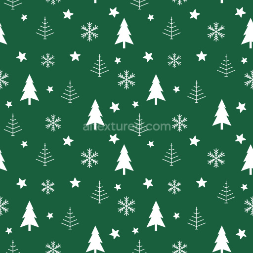 Pattern Bundle - Seamless 3D Pattern PBR Texture Featuring White Christmas Trees and Snowflakes on Green texture preview