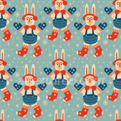 seamless Seamless 3D PBR texture of playful pastel Easter bunny pattern on blue-green background texture 8k free download PBR