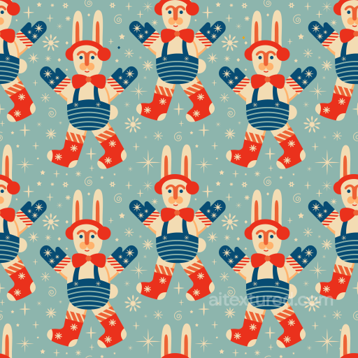 Of Playful Pastel Easter Bunny Pattern On Blue-Green Background seamless All Easter Digital paper PBR texture