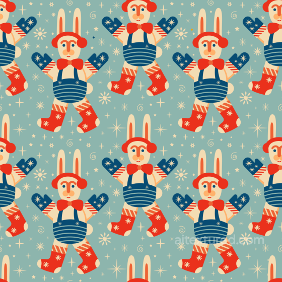Of Playful Pastel Easter Bunny Pattern On Blue-Green Background All Easter Digital paper texture preview