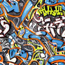 seamless Seamless 3D PBR Texture Featuring Vibrant Urban Graffiti with Blue, Orange, and Neon Yellow texture 8k free download PBR