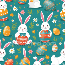 seamless Seamless 3D PBR Texture Featuring Colorful Easter Bunnies and Decorated Eggs texture 8k free download PBR