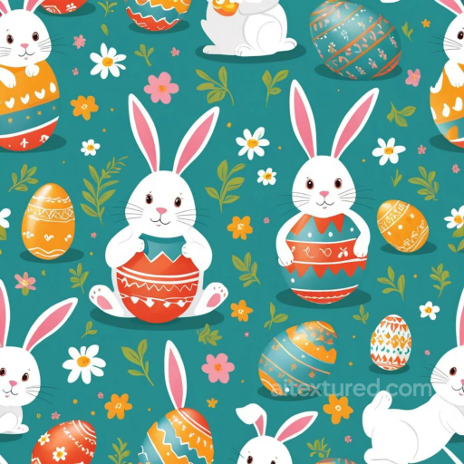 Featuring Colorful Easter Bunnies and Decorated Eggs seamless All Easter Digital paper PBR texture
