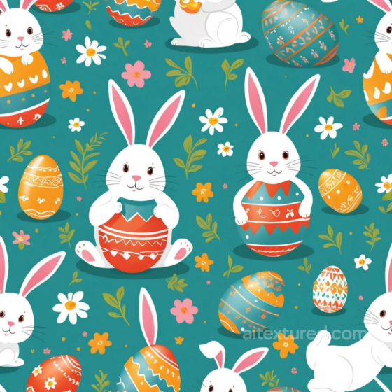 Featuring Colorful Easter Bunnies and Decorated Eggs All Easter Digital paper texture preview