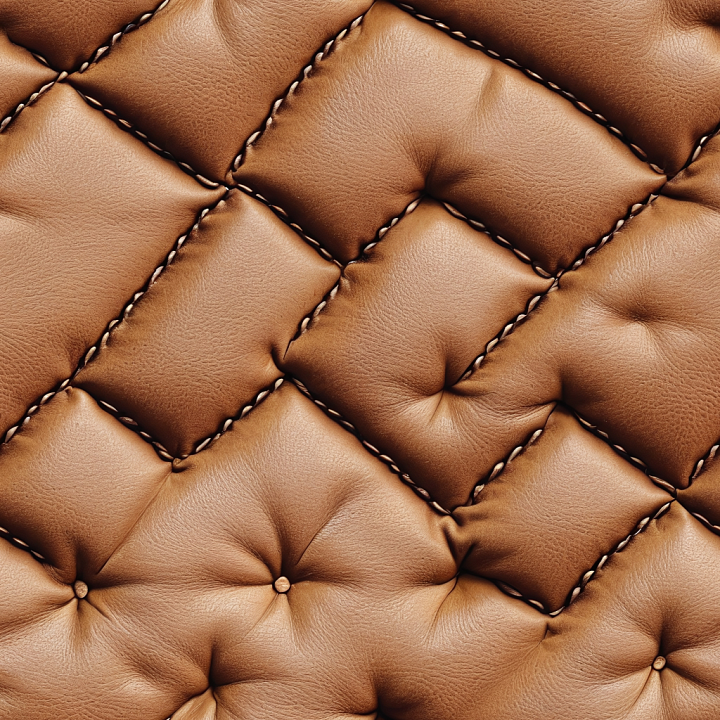Quilted Tan Leather with Soft Grain and Detailed Stitching seamless PBR texture preview