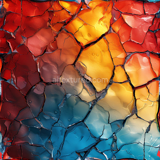 Seamless 3D Cracked Glass PBR Texture with Colorful Fractured Pattern