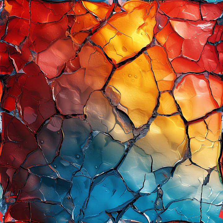 Cracked Glass with Colorful Fractured Pattern seamless PBR texture preview