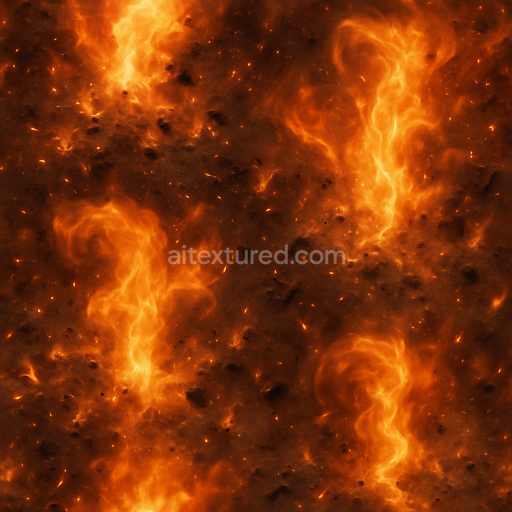 Seamless 3d texture showing explosive ignition with firestorm and burning fragments in detailed 8k pbr