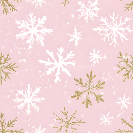 Seamless 3D PBR Christmas digital paper texture with white and gold snowflakes on pink background