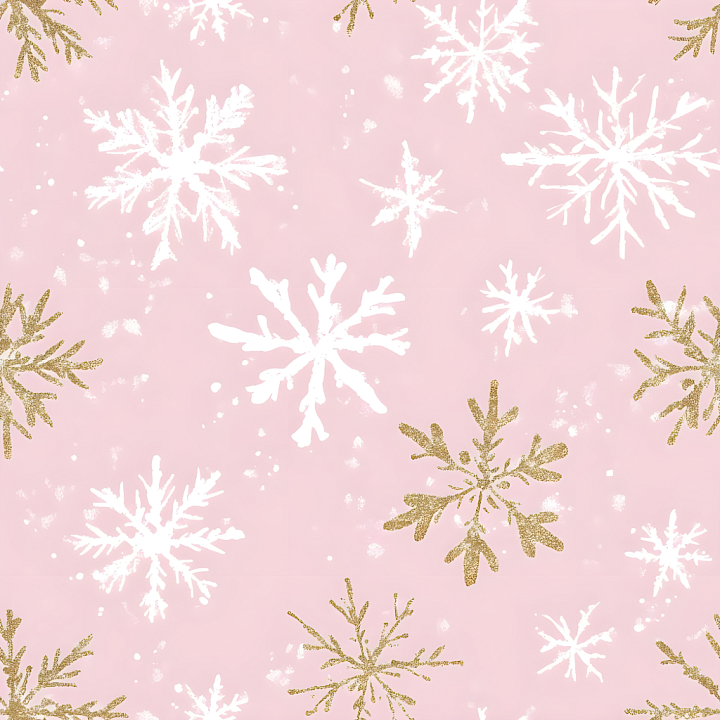 Featuring Pink Background with White and Gold Snowflake Patterns seamless PBR texture preview