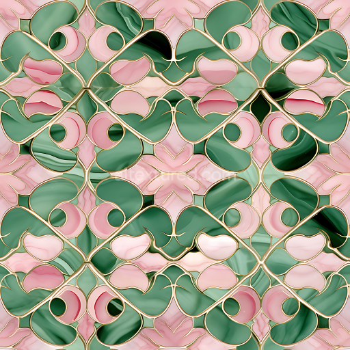 Seamless 3D PBR Marble Texture Featuring Green and Pink Polished Stone Inlay