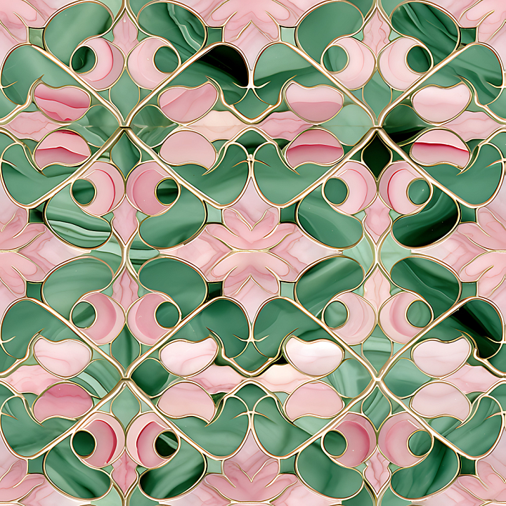 Marble Featuring Green and Pink Polished Stone Inlay seamless PBR texture preview