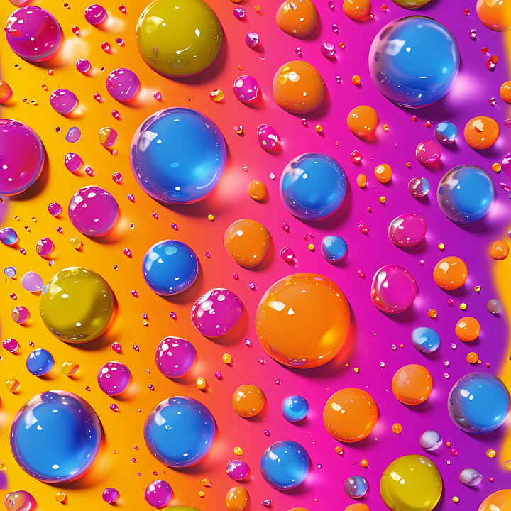 Inflated Glossy Bubble Drops in Vibrant Gradient Colors seamless PBR texture preview