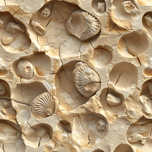 Fossilized Limestone Rock PBR Texture with Embedded Shells and Cracks seamless Stone PBR texture