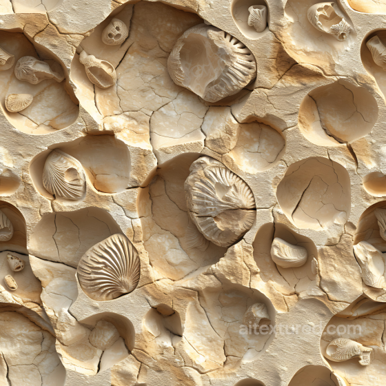 Fossilized Limestone Rock PBR Texture with Embedded Shells and Cracks Stone texture preview
