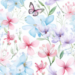 seamless Seamless 3D PBR Texture of Soft Watercolor Butterflies & Flowers texture 8k free download PBR