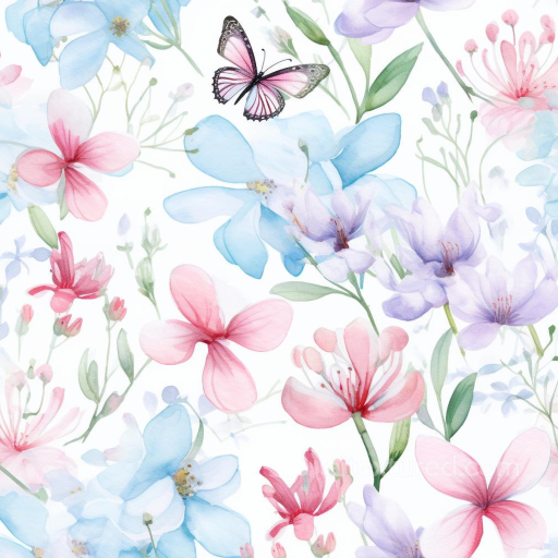 Soft Watercolor Butterflies & Flowers Seamless Texture seamless Watercolor Butterflies PBR texture
