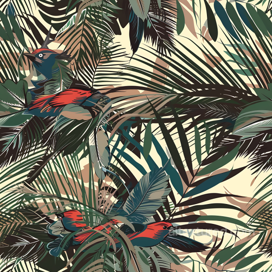 Tropical Bird Camouflage PBR Texture with Lush Jungle Foliage and Vibrant Colored Birds Color Camouflage texture preview