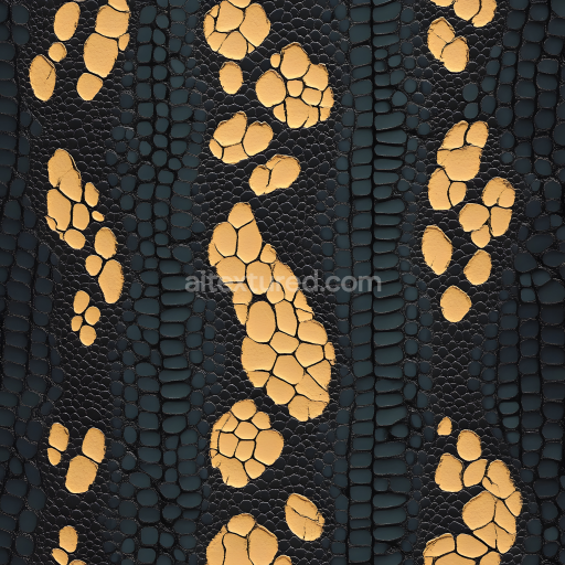 Seamless 3D Stylized Cracked Skin PBR Texture Featuring Golden Flakes and Organic Patterns