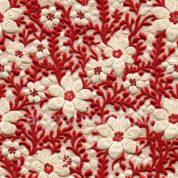 seamless Seamless 3D PBR texture of red and cream embroidered floral fabric texture 8k free download PBR