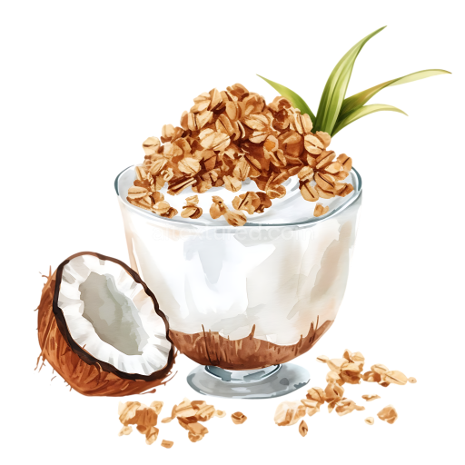 Healthy Coconut Yogurt Breakfast with Granola and Tropical Decor Illustration