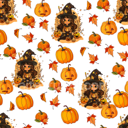 seamless Seamless 3D PBR Watercolor Halloween Texture with Pumpkins, Autumn Leaves, and Witch Illustration texture 8k free download PBR