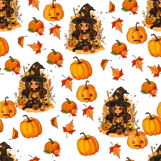 Watercolor Halloween Texture with Pumpkins, Autumn Leaves, and Witch Illustration Watercolor Halloween texture preview
