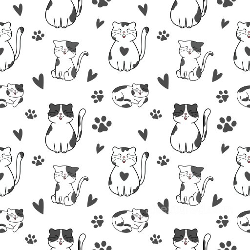 Pattern PBR Texture Featuring Playful Cat Illustrations with Hearts and Paw Prints seamless Pattern Bundle PBR texture