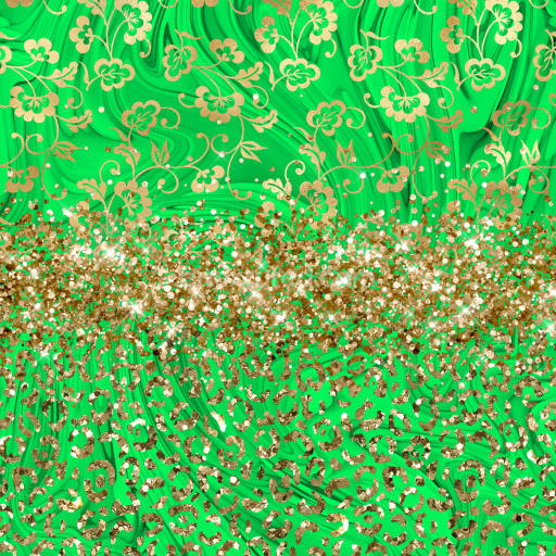 Seamless 3D PBR Texture with Festive Green Swirls and Gold Glitter Pattern