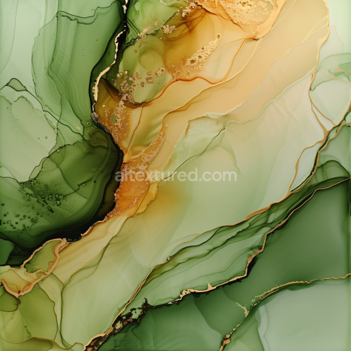 Seamless 3D Alcohol Ink PBR Texture Featuring Olive Green and Gold Veins