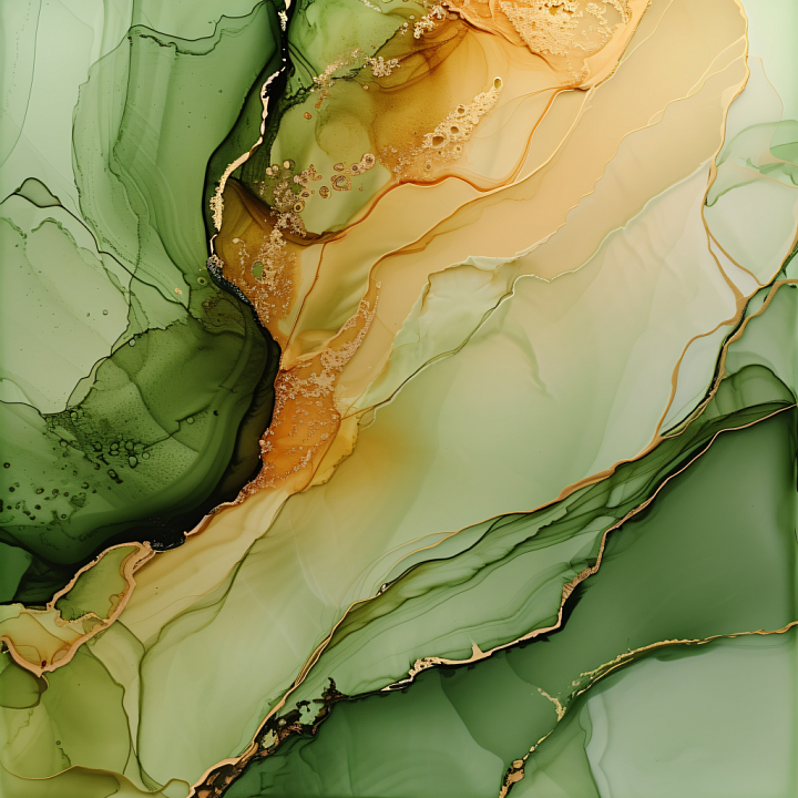 Alcohol Ink Featuring Olive Green and Gold Veins seamless PBR texture preview